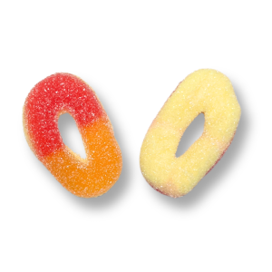 individuel de bonbon gélifiés rondelle orange et jaune à la pêche