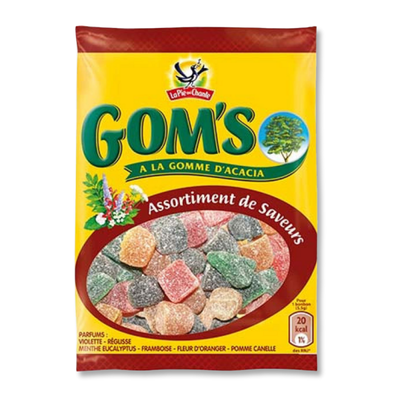 Sachets jaune et marrons de gom's qui sont des bonbon gomme d'acacia