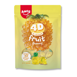 Sachet jaune de 4D ananas qui sont des bonbons en 4D réaliste à l'ananas gélatineuse