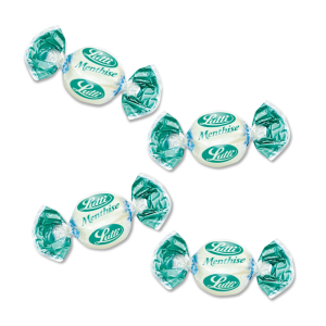 bonbons individuels blanc menthise qui sont des bonbon à la menthe emballer dans un sachet transparent et bleu