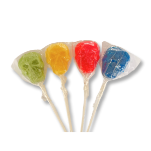 Sucettes en forme de tête de mort individuelles de couleurs verte, jaunes, rouge et bleu