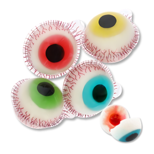 Œil trolli qui sont des bonbons en forme d'œil aux couleurs vertes, rouges, jaunes et bleues
