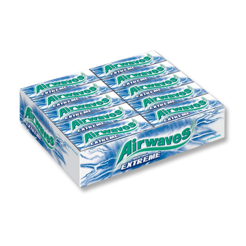 Carton gros conditionnement de 30 étuis de airwaves extrême menthol qui sont des chewing-gum à l