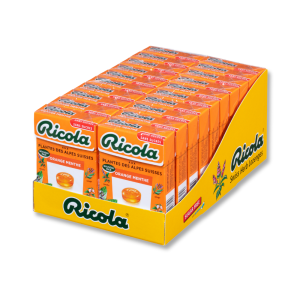 Carton gros conditionnement de boite orange de ricola orange et menthe