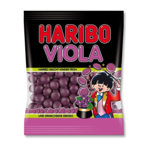 Sachet de réglisse violette viola Haribo qui sont des bonbon à la violette et à la réglisse
