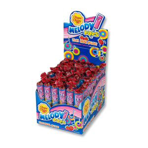 Carton gros conditionnement chupa chups mélody pops qui sont des sucettes qui font de la musique