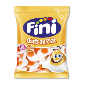 Sachet jaune fini d'oeuf au plat lisses qui sont des bonbons en forme d'oeuf au plat