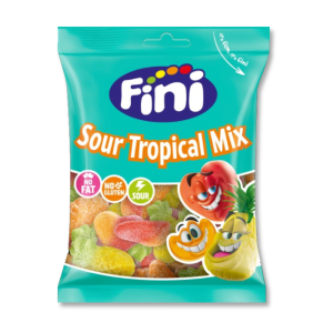 Sachet bleu de tropical mix acidulé qui sont des bonbons en forme de fruits acidulés