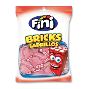 Sachet de brique fraise acidulée qui sont des bonbon en forme de brique acidulés à la fraise