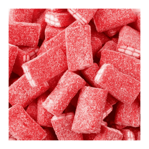 Vrac de bonbons ne forme de briques rouge acidulés à la fraise de chez fini