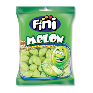 Sachet vert de bubble gum melon qui sont des chewing gum en forme et au gout de melon