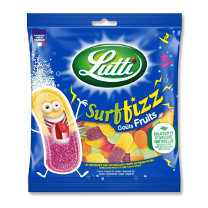 Sachet bleu de surffizz qui sont des langues acides et fruitées