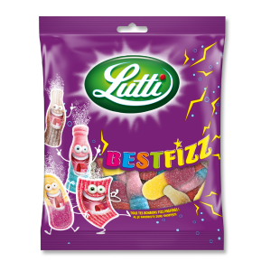 Sachet violet de bestfizz qui est un assortiment des meilleurs bonbons fizz de chez lutti