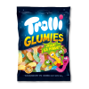 Sachet bleu de glumies qui sont des bonbon en forme de ver luisant de chez trolli