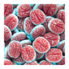 Vrac de bonbon cerveaux gélifiés de couleurs rouge et bleu