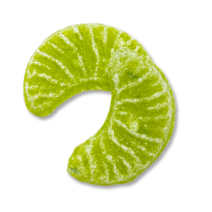 Quartier de pomme vert de chez kubli qui sont des bonbons en sucre cuit