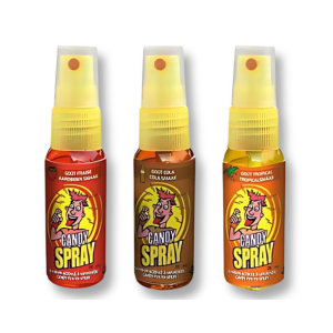 Candy spray qui sont des bonbons en spray au goût de tropical, fraise et cola