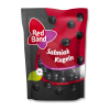 Sachet rouge et noir de billes de réglisse de couleurs noires au cœur tendre