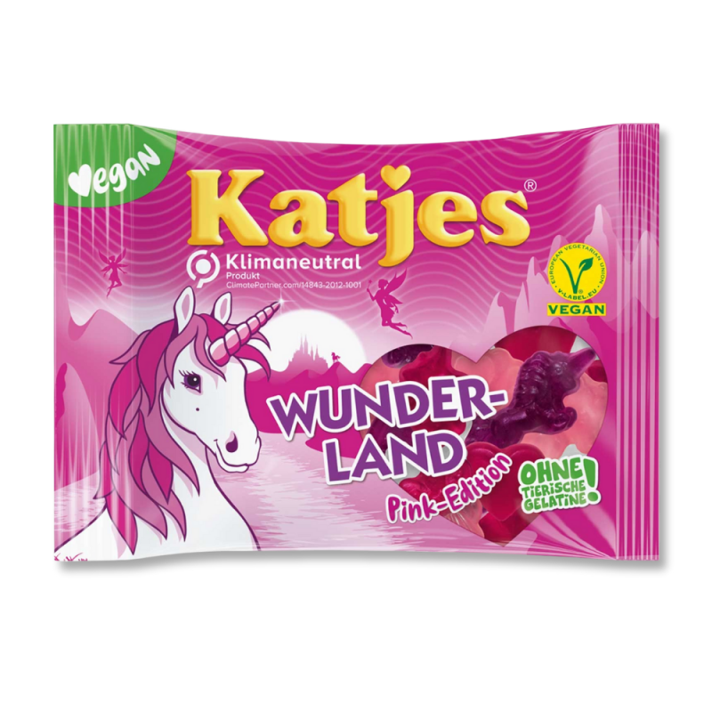 Sachet rose de Katjes de bonbon en forme de licornes rose et violettes