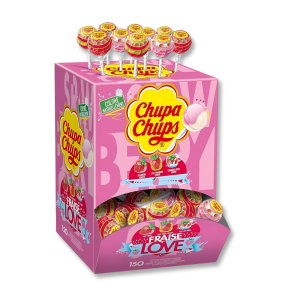 Présentoir rose de chupa chups à la fraise mix