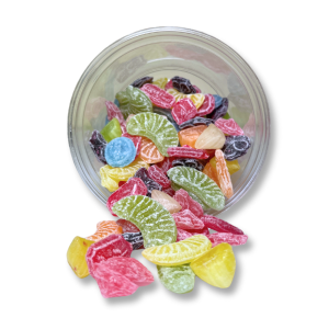 Boite transparente d'un ix de bonbons d'antan au sucre