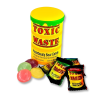 Bidon jaune toxic waster avec les bonbons ultra acides de couleurs et goûts différents