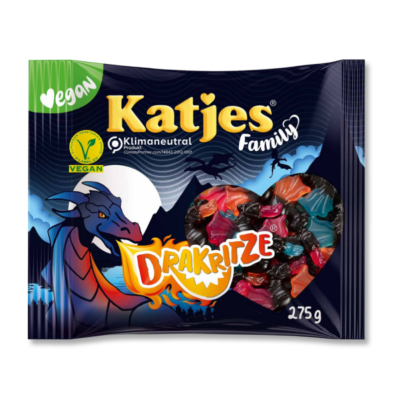 Sachet noir de Katjes dragon réglisse et fruits Sachet noir de Katjes dragon réglisse et fruits