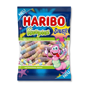 Sachet bleu de chenilles acidulés de chez Haribo de 100g qui sont des bonbons acidulés