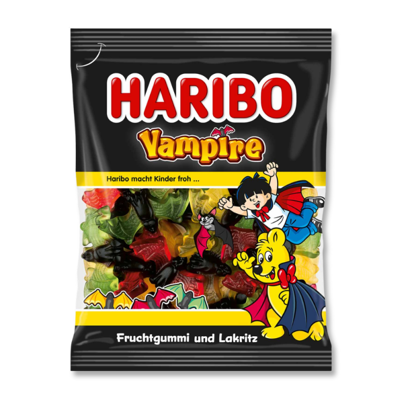 Emballage noir de la marque Haribo pour les bonbons vampire