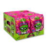 Conditionnement des bonbons Sour Madness cursh dans une boîte en carton vert, et des emballages roses.